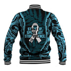 White Ribbon Day New Zealand Baseball Jacket Respect Women Maori Pattern Blue