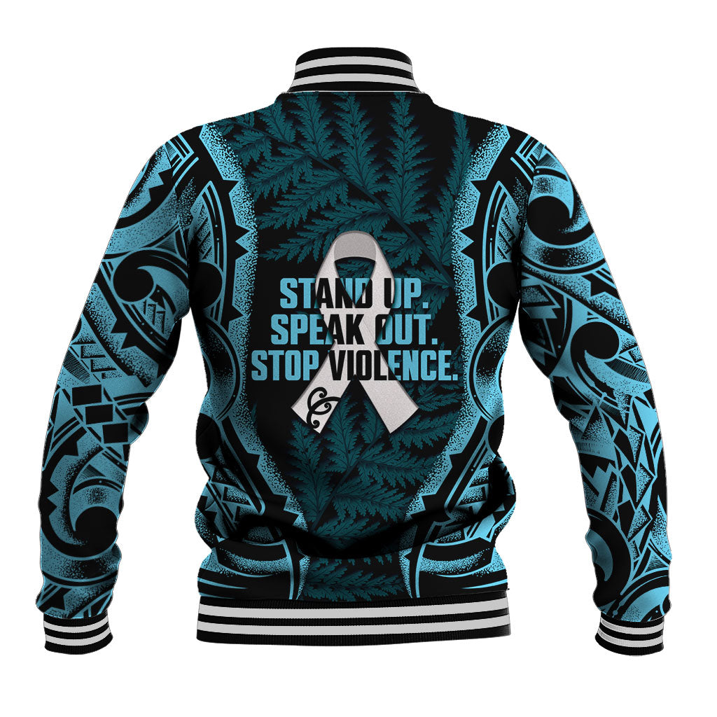 White Ribbon Day New Zealand Baseball Jacket Respect Women Maori Pattern Blue