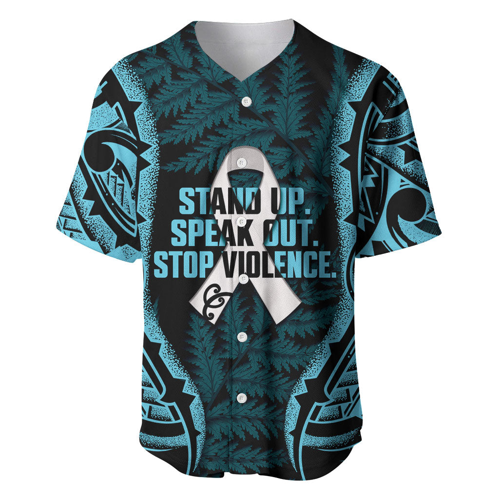 White Ribbon Day New Zealand Baseball Jersey Respect Women Maori Pattern Blue