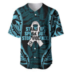 White Ribbon Day New Zealand Baseball Jersey Respect Women Maori Pattern Blue
