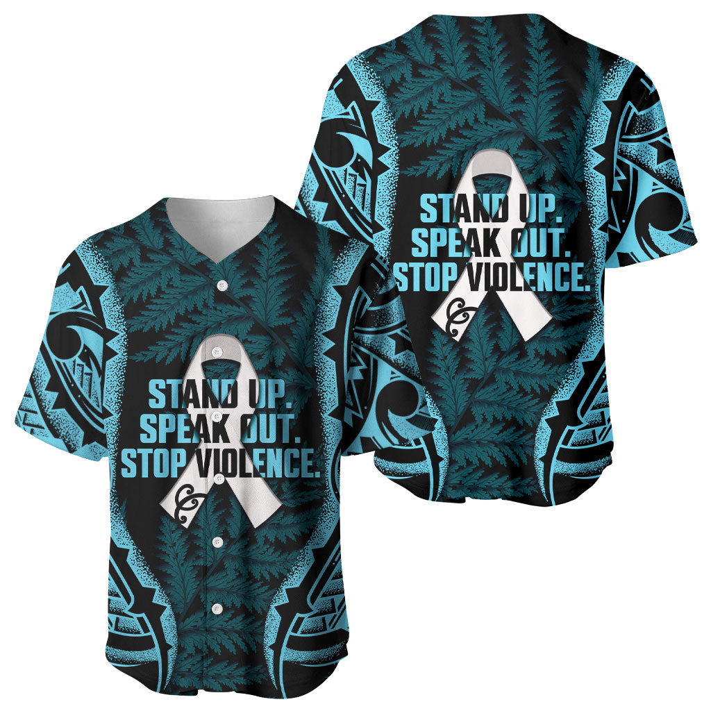 White Ribbon Day New Zealand Baseball Jersey Respect Women Maori Pattern Blue