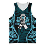 White Ribbon Day New Zealand Basketball Jersey Respect Women Maori Pattern Blue