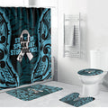 White Ribbon Day New Zealand Bathroom Set Respect Women Maori Pattern Blue