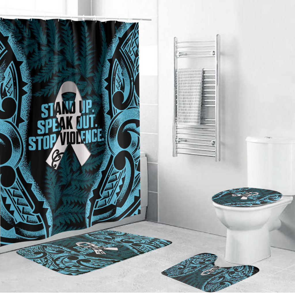 White Ribbon Day New Zealand Bathroom Set Respect Women Maori Pattern Blue