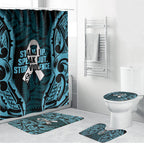 White Ribbon Day New Zealand Bathroom Set Respect Women Maori Pattern Blue