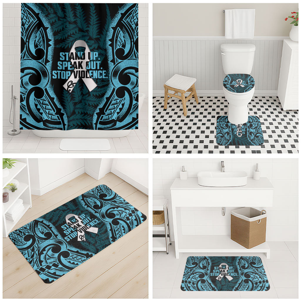 White Ribbon Day New Zealand Bathroom Set Respect Women Maori Pattern Blue