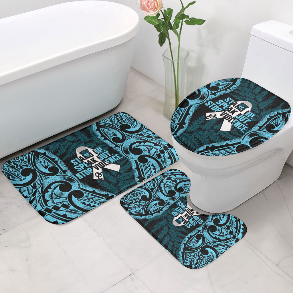 White Ribbon Day New Zealand Bathroom Set Respect Women Maori Pattern Blue