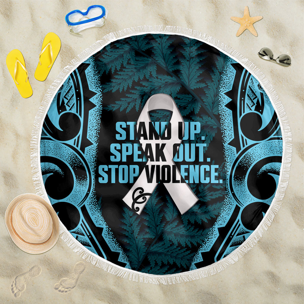 White Ribbon Day New Zealand Beach Blanket Respect Women Maori Pattern Blue