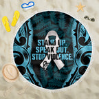 White Ribbon Day New Zealand Beach Blanket Respect Women Maori Pattern Blue