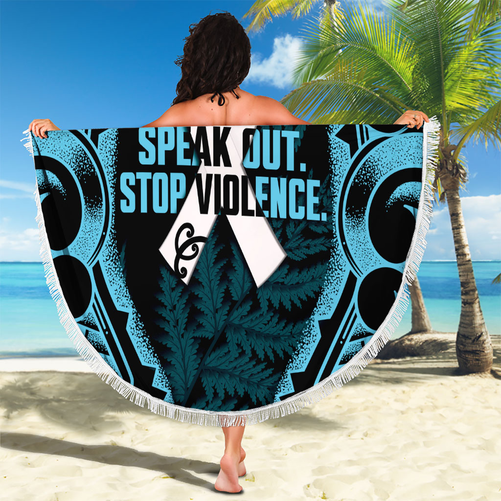 White Ribbon Day New Zealand Beach Blanket Respect Women Maori Pattern Blue