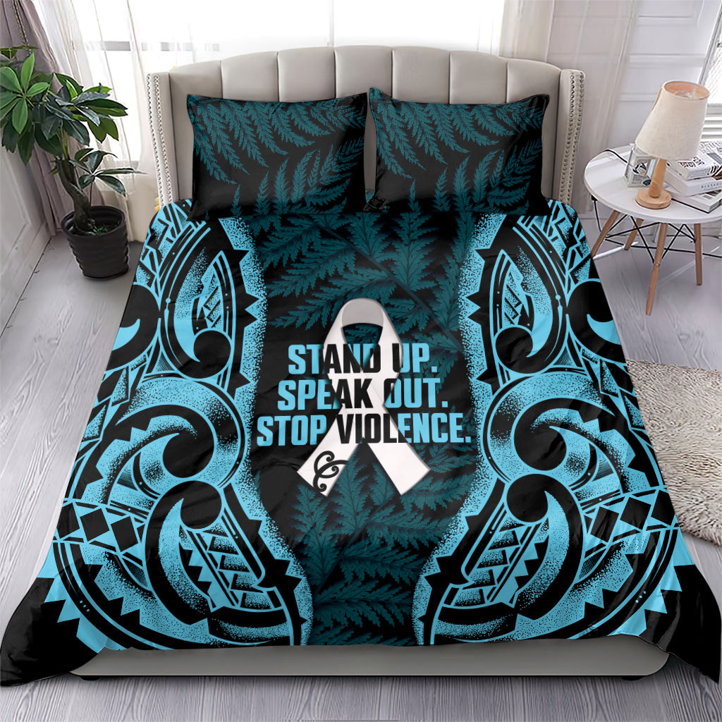 White Ribbon Day New Zealand Bedding Set Respect Women Maori Pattern Blue