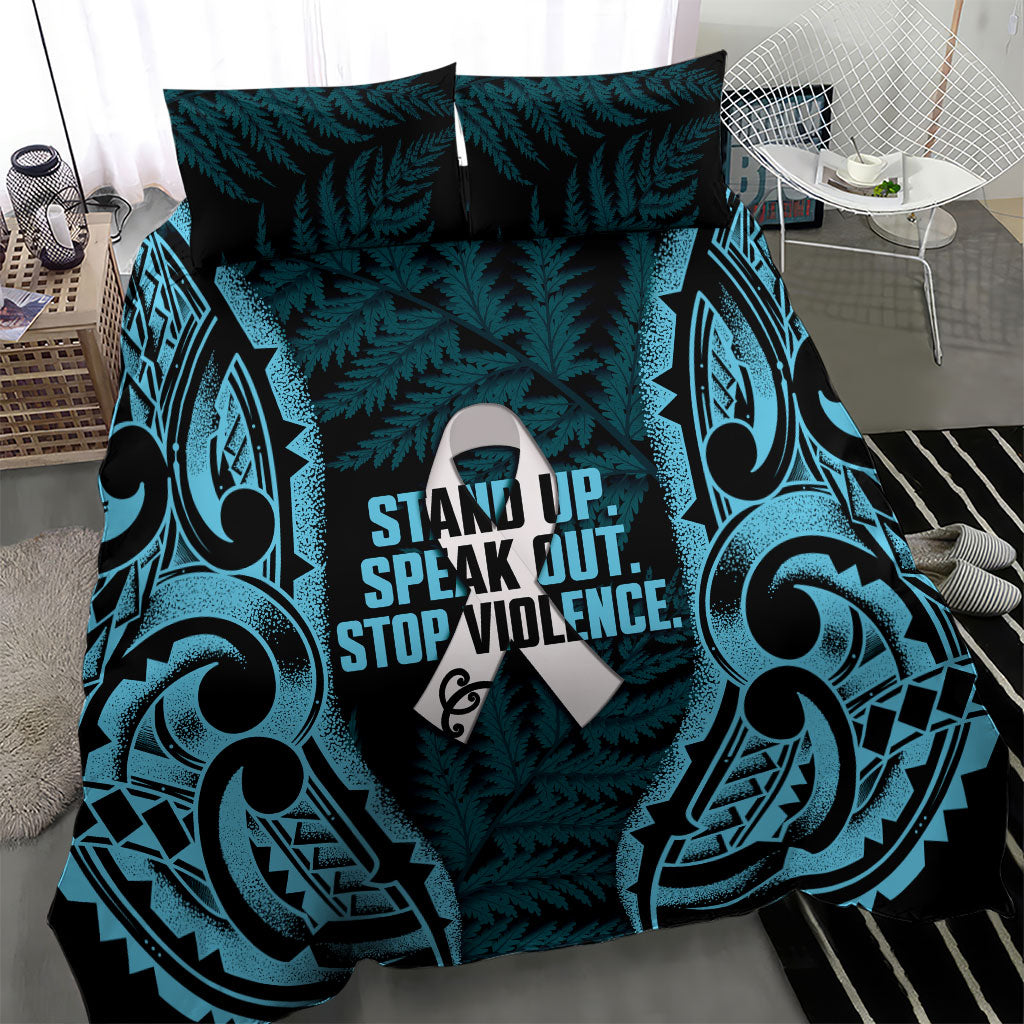 White Ribbon Day New Zealand Bedding Set Respect Women Maori Pattern Blue