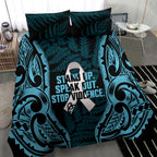 White Ribbon Day New Zealand Bedding Set Respect Women Maori Pattern Blue