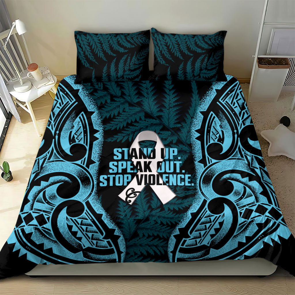 White Ribbon Day New Zealand Bedding Set Respect Women Maori Pattern Blue