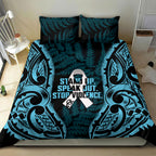 White Ribbon Day New Zealand Bedding Set Respect Women Maori Pattern Blue