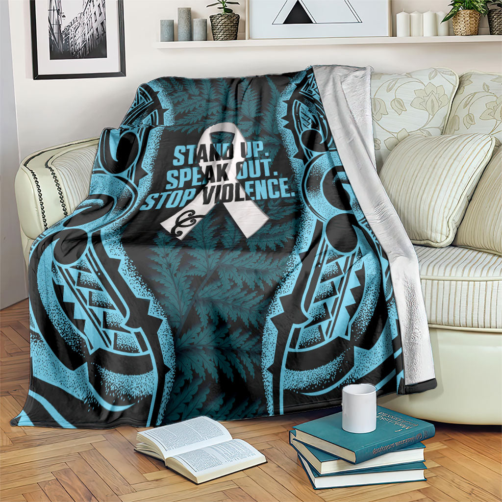 White Ribbon Day New Zealand Blanket Respect Women Maori Pattern Blue