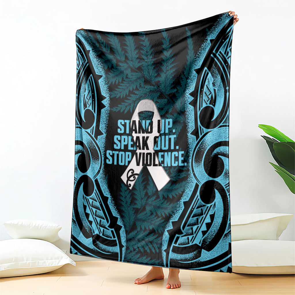 White Ribbon Day New Zealand Blanket Respect Women Maori Pattern Blue