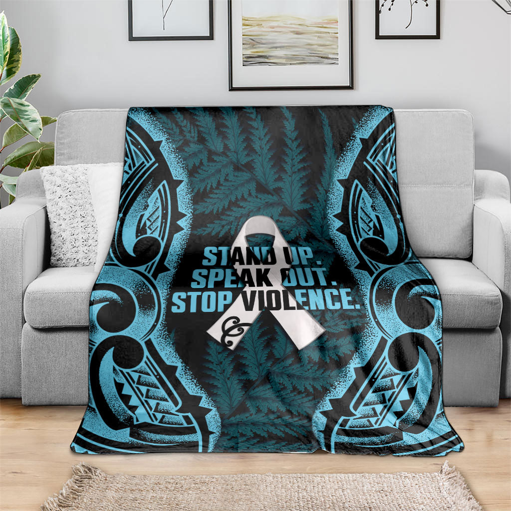 White Ribbon Day New Zealand Blanket Respect Women Maori Pattern Blue