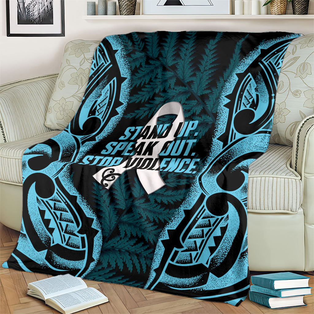 White Ribbon Day New Zealand Blanket Respect Women Maori Pattern Blue