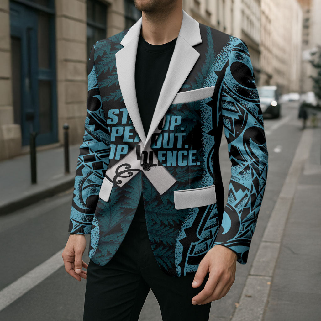 White Ribbon Day New Zealand Blazer Respect Women Maori Pattern Blue