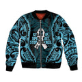White Ribbon Day New Zealand Bomber Jacket Respect Women Maori Pattern Blue