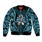 White Ribbon Day New Zealand Bomber Jacket Respect Women Maori Pattern Blue