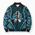 White Ribbon Day New Zealand Bomber Puffer Jacket Respect Women Maori Pattern Blue
