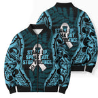 White Ribbon Day New Zealand Bomber Puffer Jacket Respect Women Maori Pattern Blue