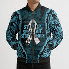 White Ribbon Day New Zealand Bomber Puffer Jacket Respect Women Maori Pattern Blue
