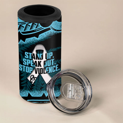 White Ribbon Day New Zealand 4 in 1 Can Cooler Tumbler Respect Women Maori Pattern Blue