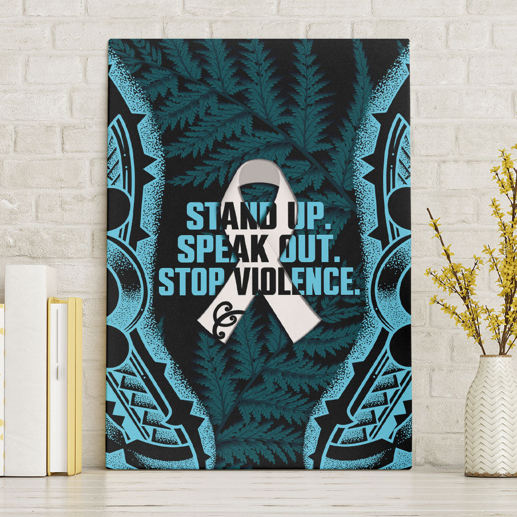 White Ribbon Day New Zealand Canvas Wall Art Respect Women Maori Pattern Blue