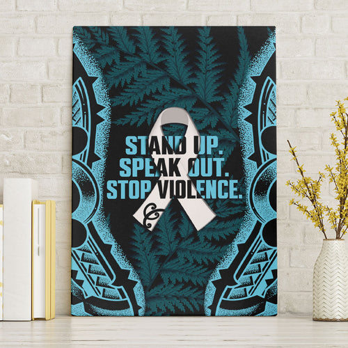 White Ribbon Day New Zealand Canvas Wall Art Respect Women Maori Pattern Blue