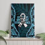 White Ribbon Day New Zealand Canvas Wall Art Respect Women Maori Pattern Blue