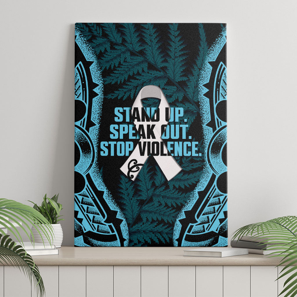 White Ribbon Day New Zealand Canvas Wall Art Respect Women Maori Pattern Blue