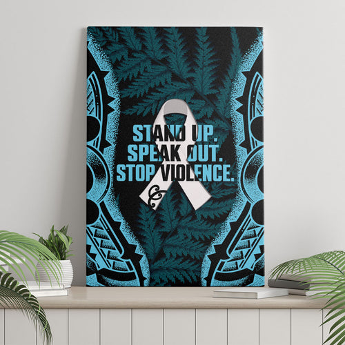 White Ribbon Day New Zealand Canvas Wall Art Respect Women Maori Pattern Blue