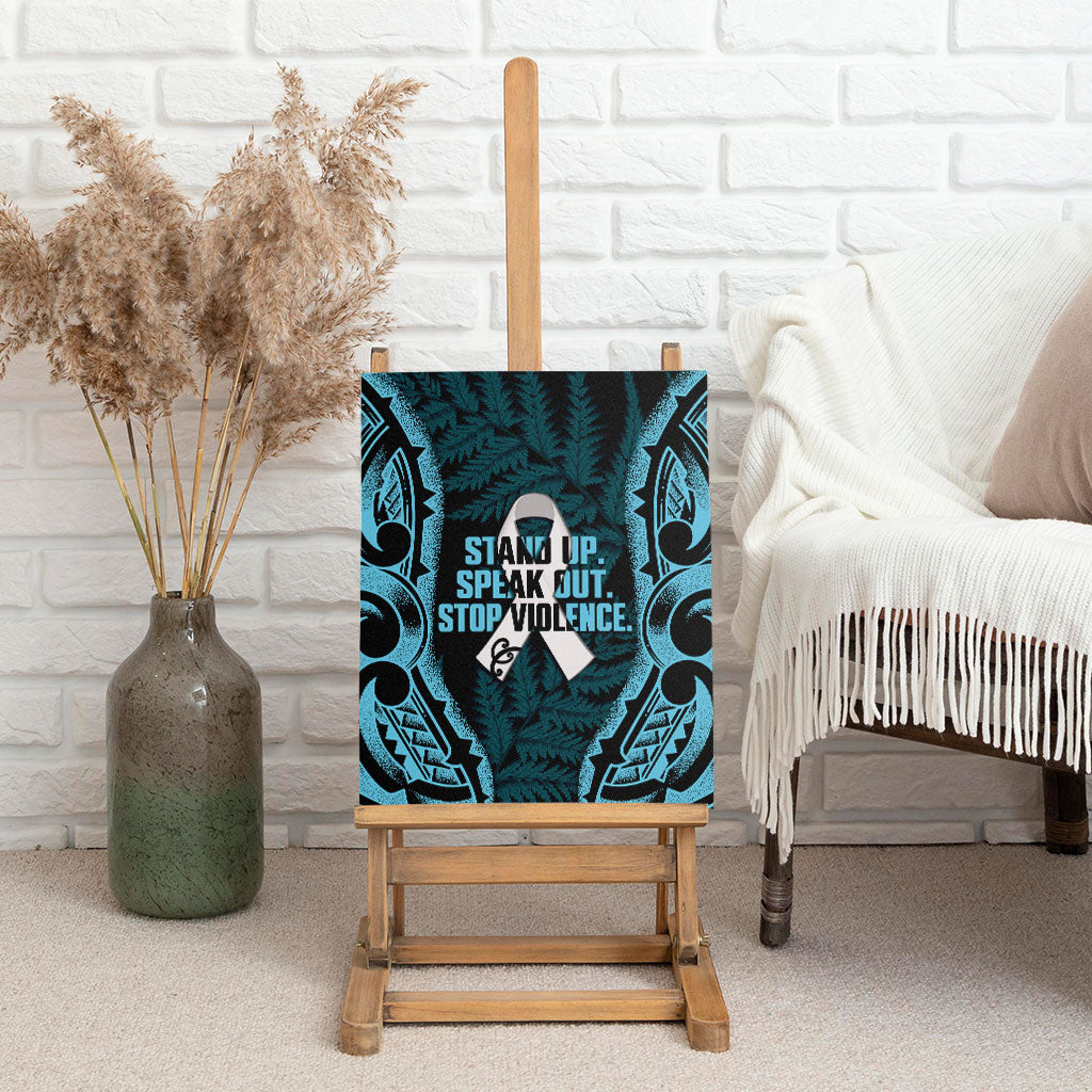White Ribbon Day New Zealand Canvas Wall Art Respect Women Maori Pattern Blue