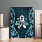 White Ribbon Day New Zealand Canvas Wall Art Respect Women Maori Pattern Blue