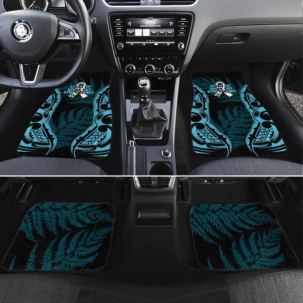 White Ribbon Day New Zealand Car Mats Respect Women Maori Pattern Blue
