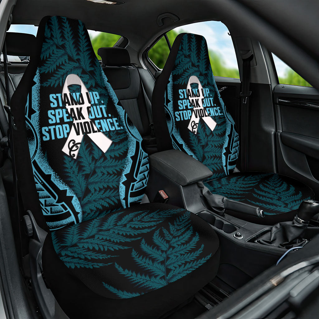 White Ribbon Day New Zealand Car Seat Cover Respect Women Maori Pattern Blue