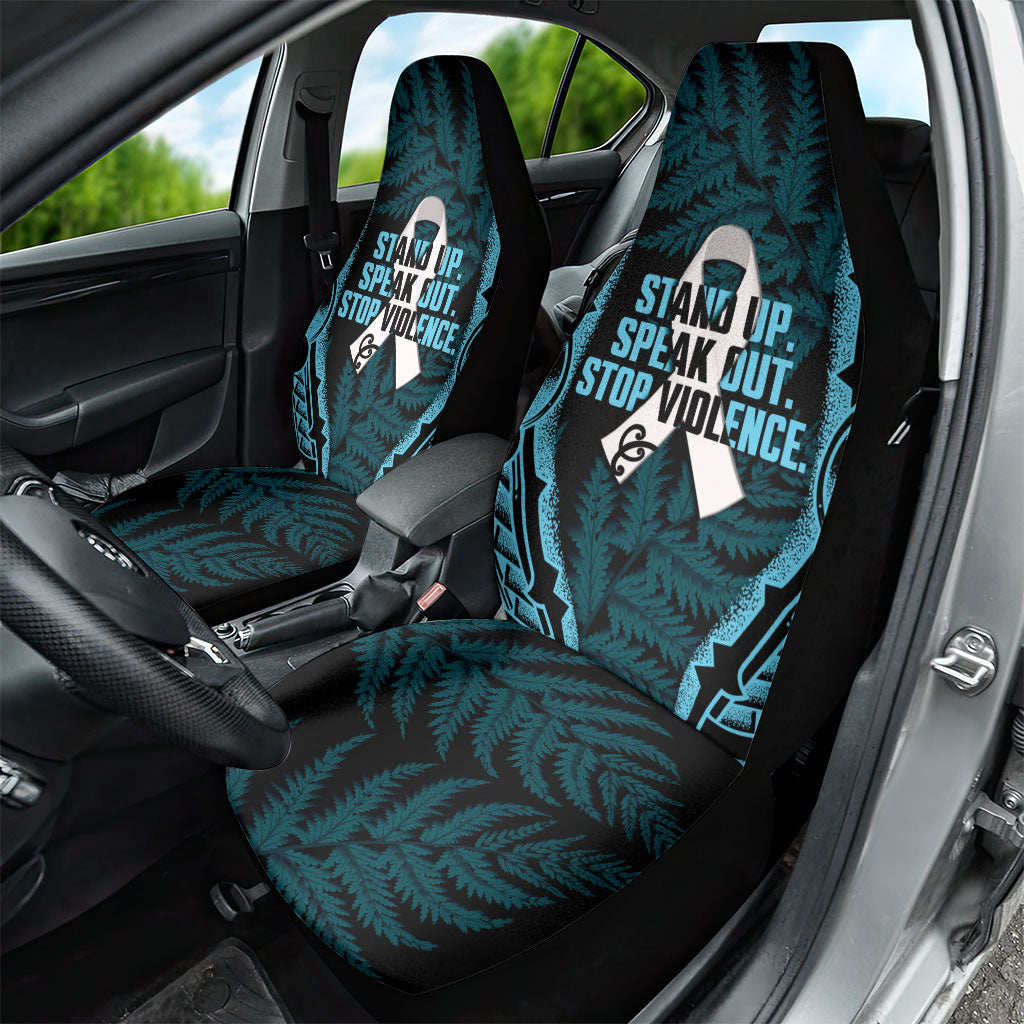 White Ribbon Day New Zealand Car Seat Cover Respect Women Maori Pattern Blue
