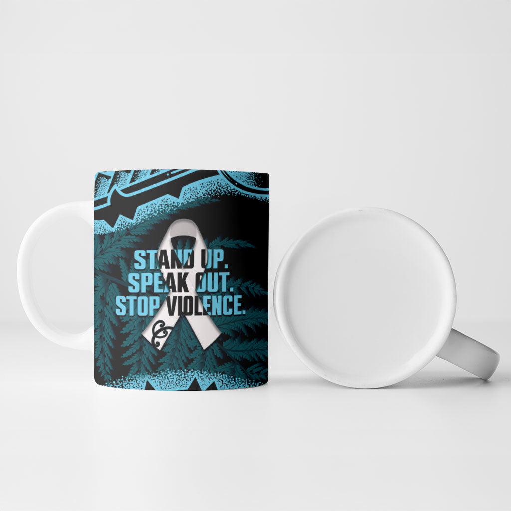 White Ribbon Day New Zealand Ceramic Mug Respect Women Maori Pattern Blue