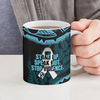 White Ribbon Day New Zealand Ceramic Mug Respect Women Maori Pattern Blue