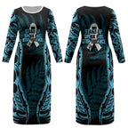 White Ribbon Day New Zealand Couples Matching Long Sleeve Bodycon Dress and Hawaiian Shirt Respect Women Maori Pattern Blue