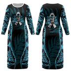 White Ribbon Day New Zealand Couples Matching Long Sleeve Bodycon Dress and Long Sleeve Button Shirt Respect Women Maori Pattern Blue