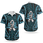 White Ribbon Day New Zealand Couples Matching Off Shoulder Short Dress and Hawaiian Shirt Respect Women Maori Pattern Blue