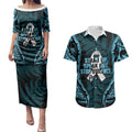 White Ribbon Day New Zealand Couples Matching Puletasi and Hawaiian Shirt Respect Women Maori Pattern Blue