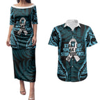 White Ribbon Day New Zealand Couples Matching Puletasi and Hawaiian Shirt Respect Women Maori Pattern Blue