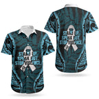White Ribbon Day New Zealand Couples Matching Puletasi and Hawaiian Shirt Respect Women Maori Pattern Blue