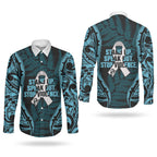 White Ribbon Day New Zealand Couples Matching Short Sleeve Bodycon Dress and Long Sleeve Button Shirt Respect Women Maori Pattern Blue