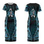 White Ribbon Day New Zealand Couples Matching Short Sleeve Bodycon Dress and Long Sleeve Button Shirt Respect Women Maori Pattern Blue